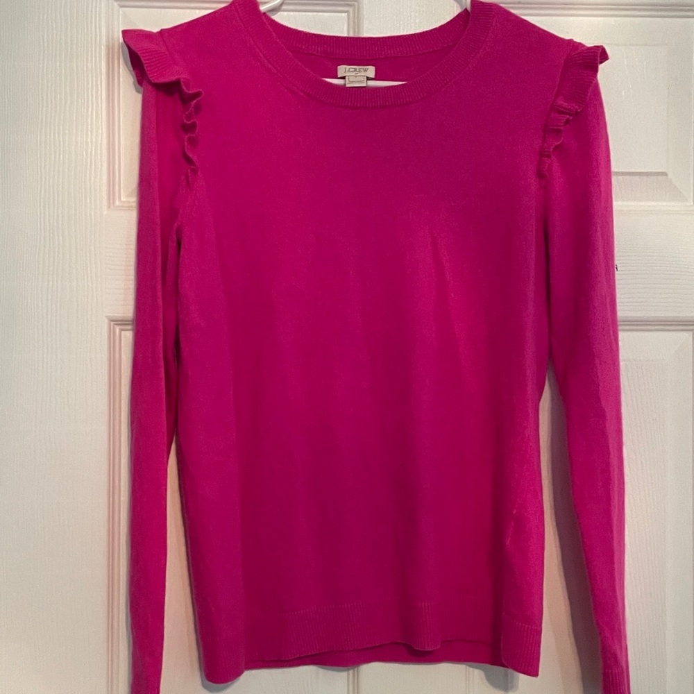 J Crew Pink Ruffle Sweater